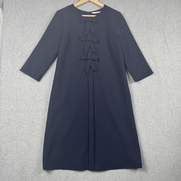 Xandres Dress Size 40 Womens 8/10 Navy Blue Bow Front Sheath 3/4 Sleeve Career - Picture 1 of 7